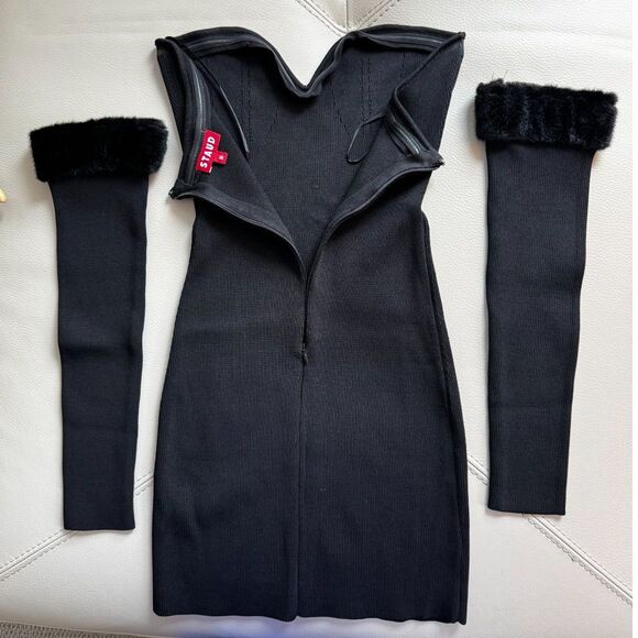 Staud Josee Black Mini Bodycon Dress Size Medium - Picture 6 of 7